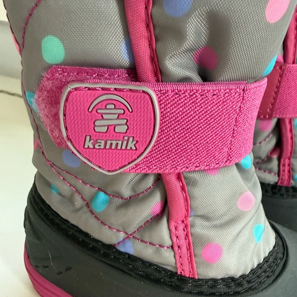 Kamik Kids Gray and Pink Polka Dot Winter Boots Toddler size 6 EUC